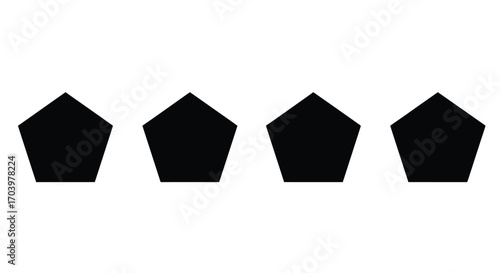Four black pentagons arranged in a row for geometric and abstract design vector