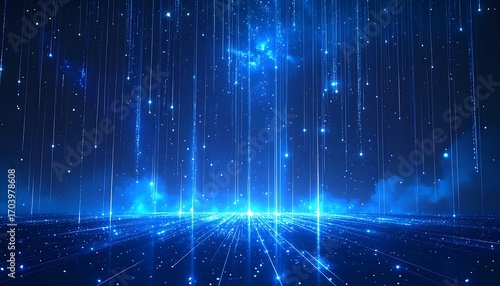 Digital rain, glowing lines, blue light show