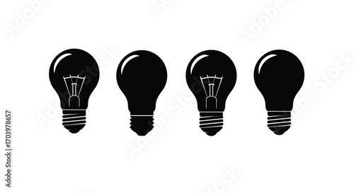 Four black light bulbs lined up showing filaments a symbol of ideas and creativity vector