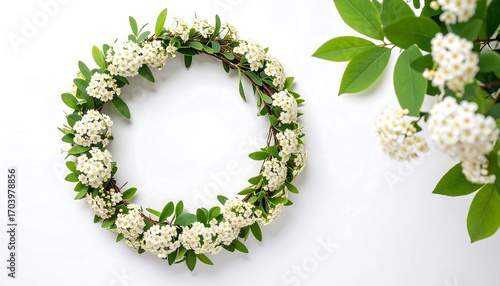 Floral wreath on white background.  Fresh spring flowers