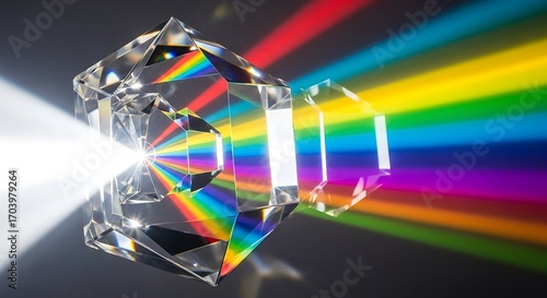 Prismatic refraction showcasing light dispersion through crystal object