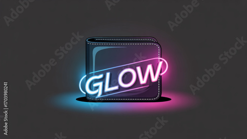 Glow wallet neon light effect, digital money storage, financial technology, modern payment, finance app design