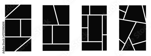 Image Collage Layout Template Set in Black Mosaic Style. Mood Board Grid Collection for Photo Album, Memory Wall, Poster, Banner, Mockup, Flyer, and Brochure Design.
