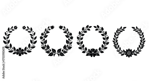 Four decorative laurel wreaths with ribbons and berries symbolizing victory achievement and celebration vector