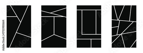 Image Collage Layout Template Set in Black Mosaic Style. Mood Board Grid Collection for Photo Album, Memory Wall, Poster, Banner, Mockup, Flyer, and Brochure Design.