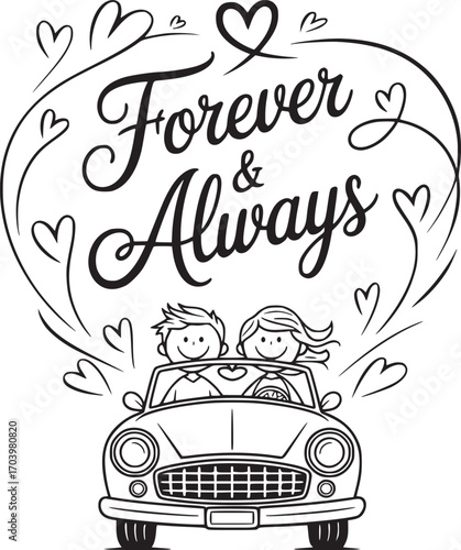 Forever & Always: A heartfelt illustration of two stick figures embarking on a life-long journey, symbolizing endless love and a shared path ahead.