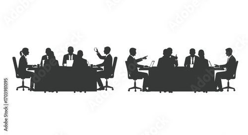 Silhouettes of business people in meeting rooms discussing ideas and collaborating effectively vector