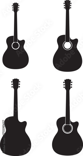 Four acoustic guitar silhouettes on white background