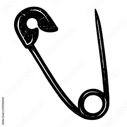 Vintage Style Safety Pin Isolated Black and White Illustration Clip Art Graphic Design Element for Crafting, Sewing, Fashion, Decoration, DIY Projects, and General Utility Fastening Needs. Perfect for