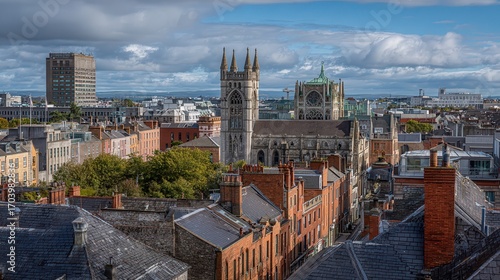 Photography Skyline of Dublin with historical and modern buildings