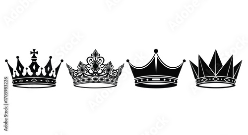 Collection of four ornate royal crowns symbolizing power wealth royalty and authority vector