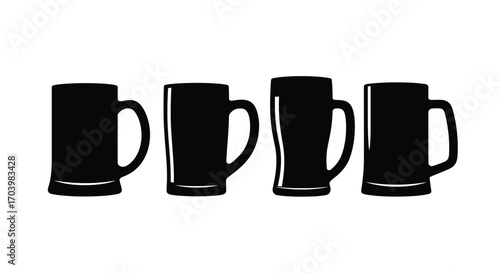 Four silhouette beer mugs diverse shapes beverage drinkware collection objects vector