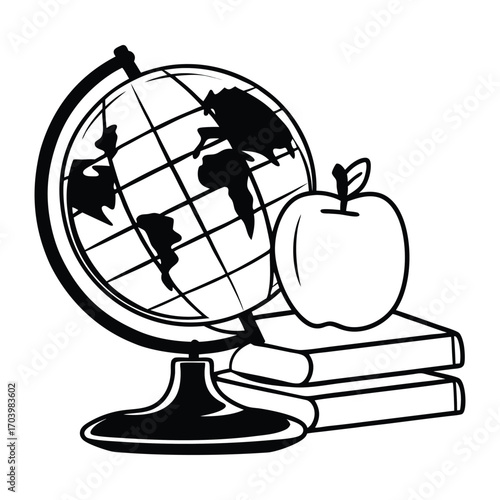 Print Globe with Books and Apple Education Vector Illustration