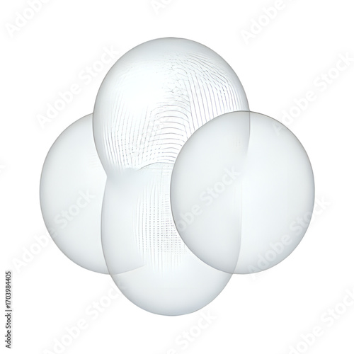Abstract arrangement of translucent spheres with delicate internal lines, suggesting molecular structure or clean energy.