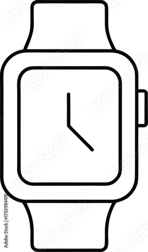 Minimalist black and white line icon of a square smartwatch digital watch wearable technology