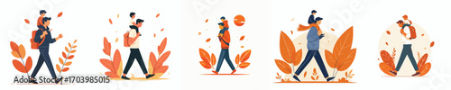 vector carrying her child in autumn