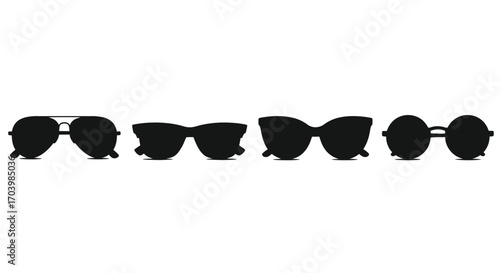 Collection of diverse stylish black sunglasses arranged in a row for fashion and summer vector