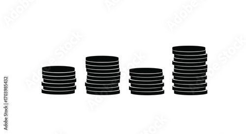 Stacks of black coins representing financial growth and investment upward trend vector