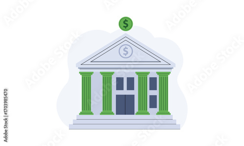 Bank Building Illustration with Dollar Symbol Depicting Financial Services and Investment Opportunities in Banking Sector