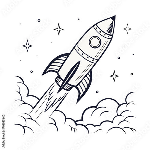 Print rocket launching silhouette vector