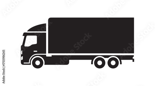 Truck graphic. Black shadow. Lateral perspective. Simple vector illustration. Separate item on a white surface. Isolate

