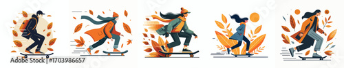 vector of a person playing skateboard in autumn