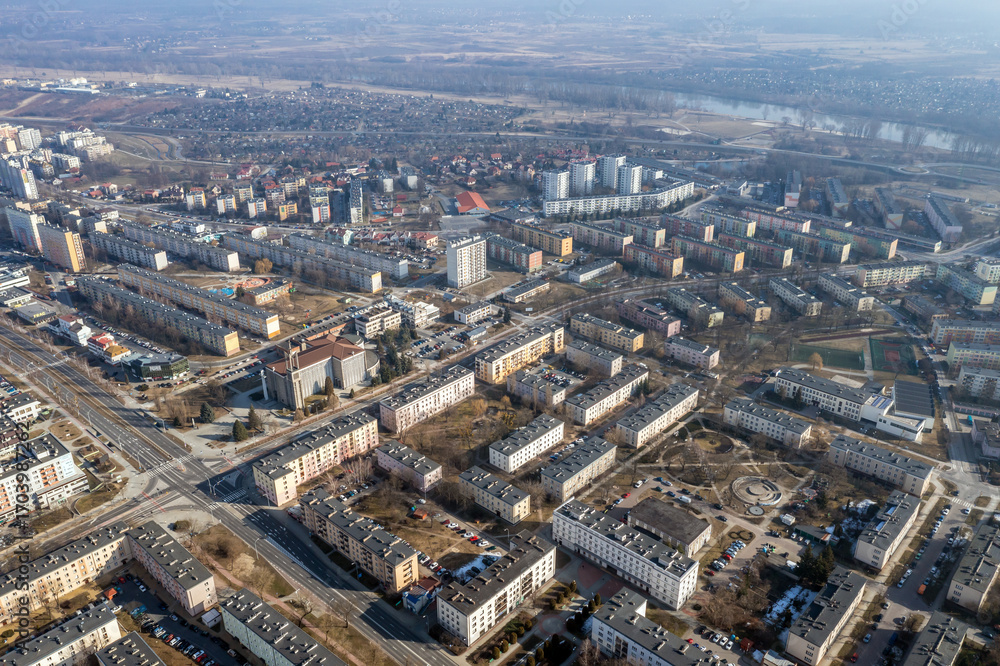 Obraz premium High angle view of Stalowa Wola city in Subcarpathia region of Poland
