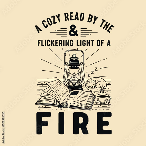 A Cozy Read by the Flickering Light of a Fire, with a Sleeping Cat and Warm Coffee