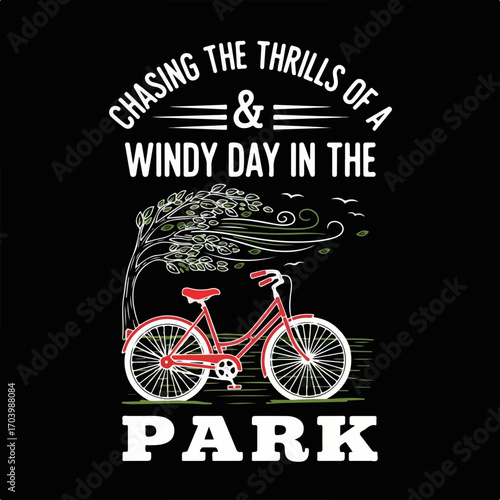 Vintage bicycle illustration for a windy park adventure, embracing nature's thrills and outdoor freedom with a nostalgic feel.