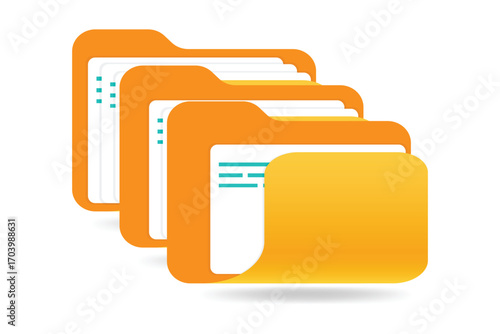 Computer file folder icons set. Document folders. Office folder icons with documents. Folders for reports and important documents. Vector illustration.