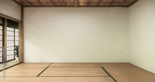 Tatami mat floor, room japanese traditional style. 3D rendering