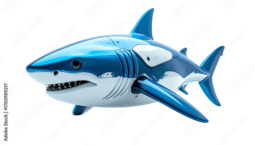 Obraz premium A captivating shot of a toy shark isolated on a neutral backdrop, showcasing the details of this underwater predator