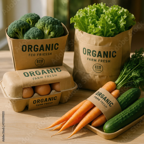 Organic Fresh Produce: A vibrant assortment of organic vegetables and eggs, freshly harvested from the farm, ready to nourish and delight, showcasing natural goodness and wholesome living. 