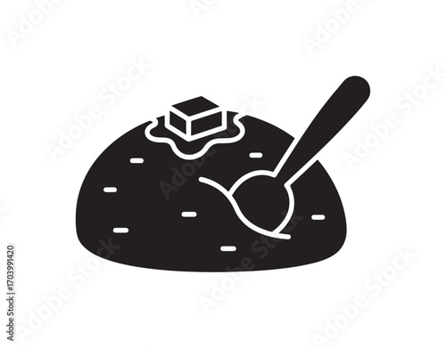 Tandoori chicken icon in black. Quick meal meat served in a box. Grilled chicken meat. Chicken leg and wings. Classic dish. American cuisine. Silhouette representation.