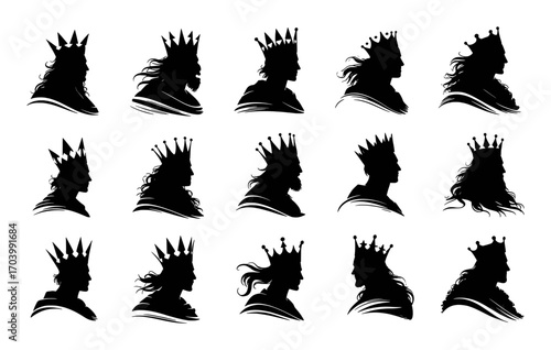 Silhouettes of Kings in Profile with Elaborate Crowns and Flowing Hair