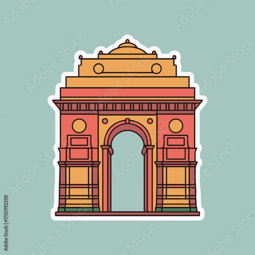 A captivating sticker illustration of the india gate, showcasing its iconic arch and historical significance, perfect for adding a touch of indian heritage to any creative project