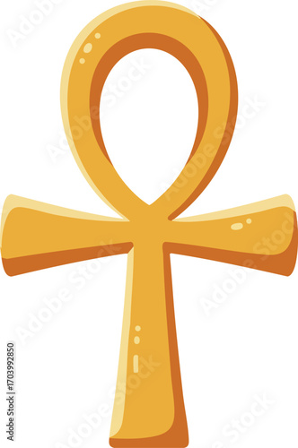 Ankh symbol ancient Egyptian key of life emblem golden yellow spiritual icon vector illustration