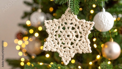 Wallpaper Mural Crochet snowflake ornament on Christmas tree (1) Torontodigital.ca