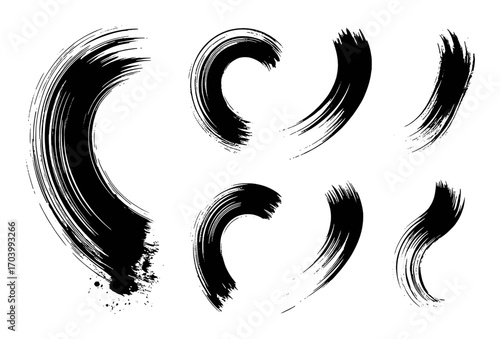 Black Brush Strokes on White Background - Abstract Art Elements