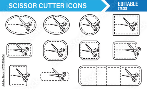 Scissor cut shape templates with dashed outlines – vector collection for print and graphic design