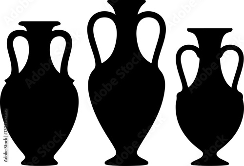 Sketch of three antique amphorae and vases vector illustration