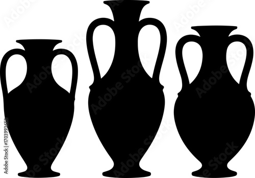 Sketch of three antique amphorae and vases vector illustration