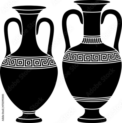 Sketch of three antique amphorae and vases vector illustration