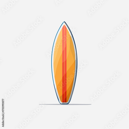Pixel Art Surfboard with Orange and Yellow Stripes on White Background