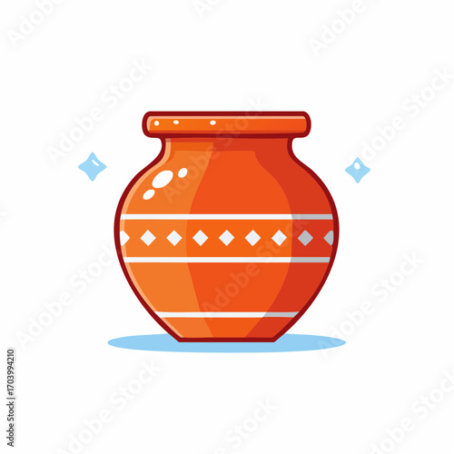 Orange Clay Pot With White Geometric Pattern