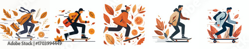 vector of a person playing skateboard in autumn
