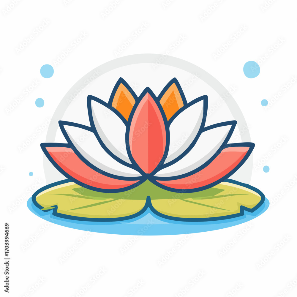 Fototapeta premium White And Red Gradient Water Lily With Green Pad on Blue Water