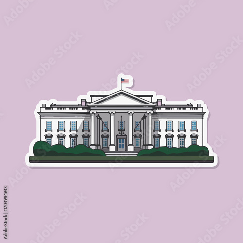 Illustration of the white house, the official residence and workplace of the president of the united states, isolated on white background