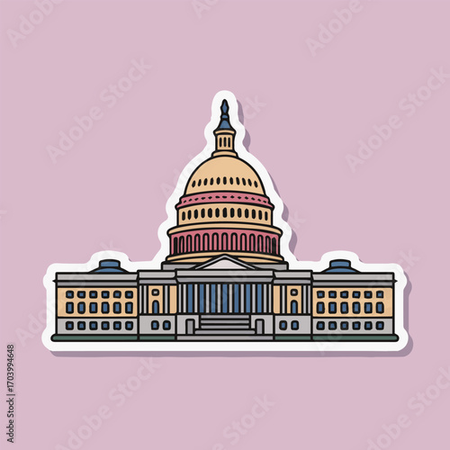 Illustration of the united states capitol building, the meeting place of the united states congress, in washington, dc, isolated on white background