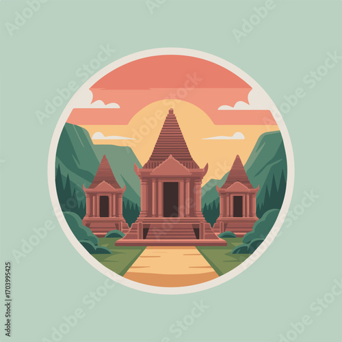 Pura penataran agung lempuyang, bali, indonesia, a sacred hindu temple complex, known for its iconic gates of heaven, vector illustration, travel destination